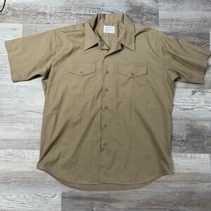 Vintage Creighton Khaki Button Down Shirt XL Short Sleeve Made in USA